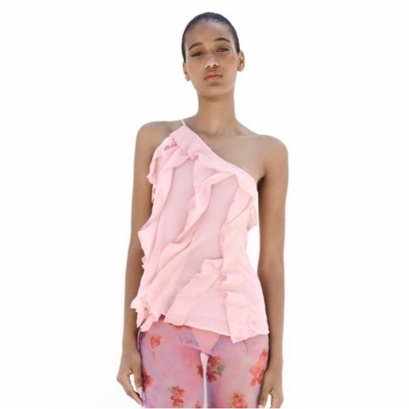 Zara Asymmetric Frill Ruffle One Shoulder Blouse - Picture 2 of 8